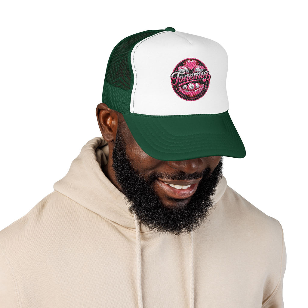 Foam Trucker Hat — Pink Glitter "Tenerme" Heart Patch Cap