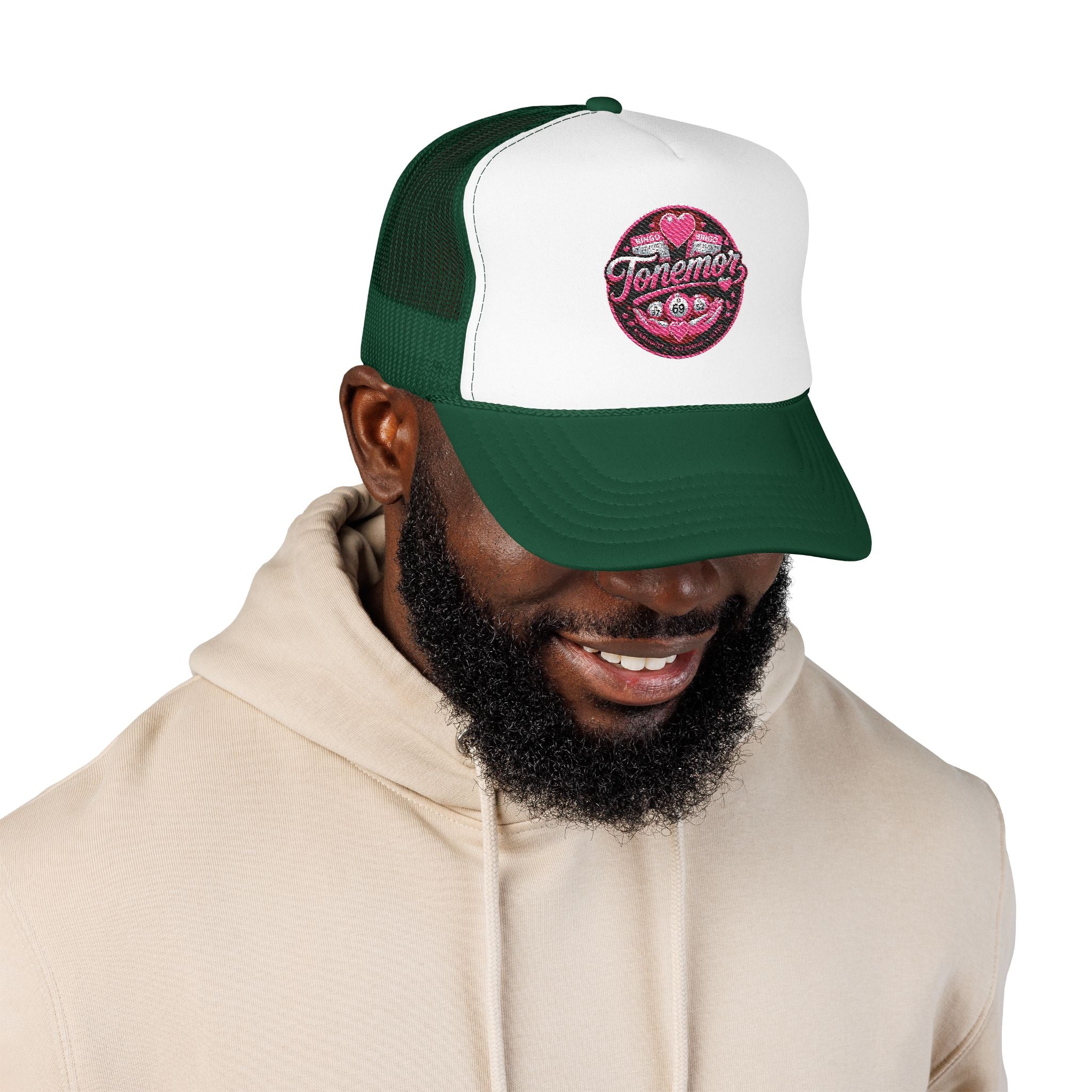 Foam Trucker Hat — Pink Glitter "Tenerme" Heart Patch Cap