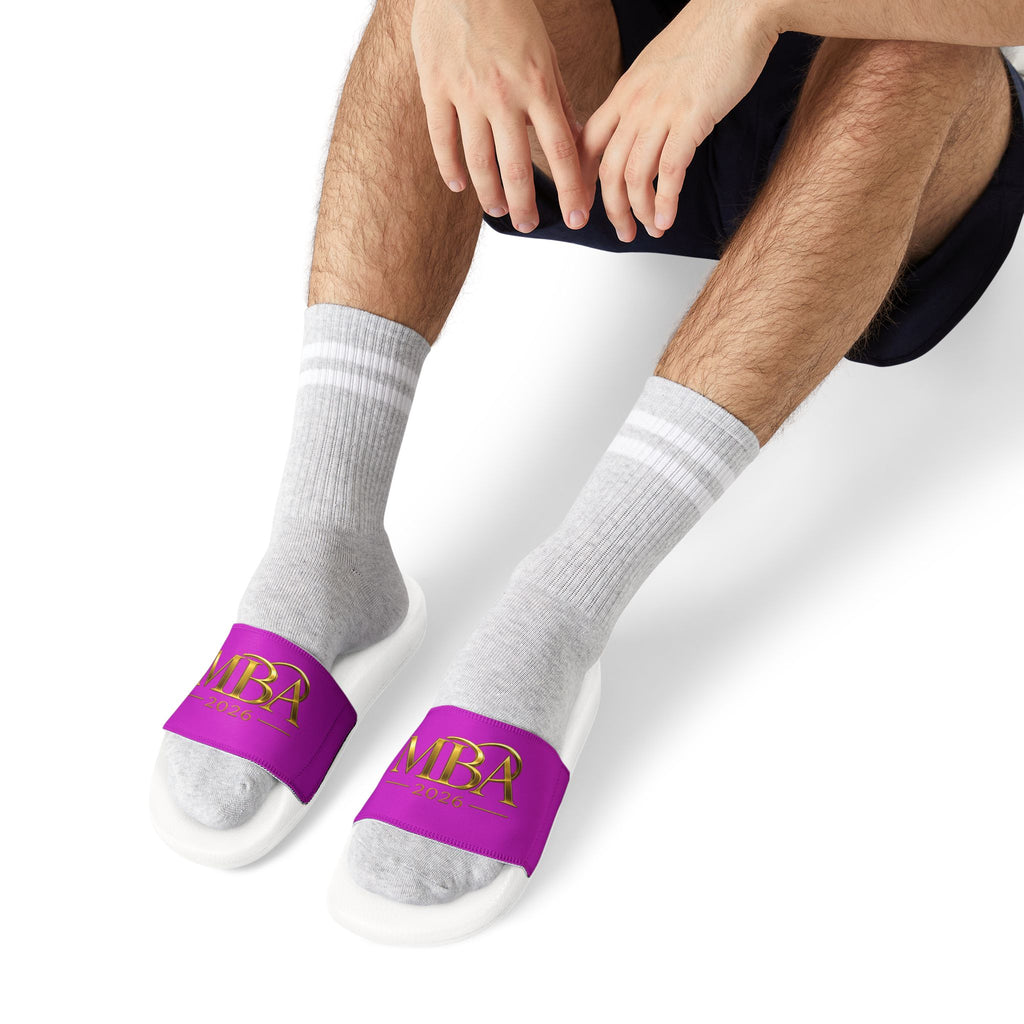 Slide Sandals — Purple 'MBA 2026' Removable‑Strap Pool Slides for Men