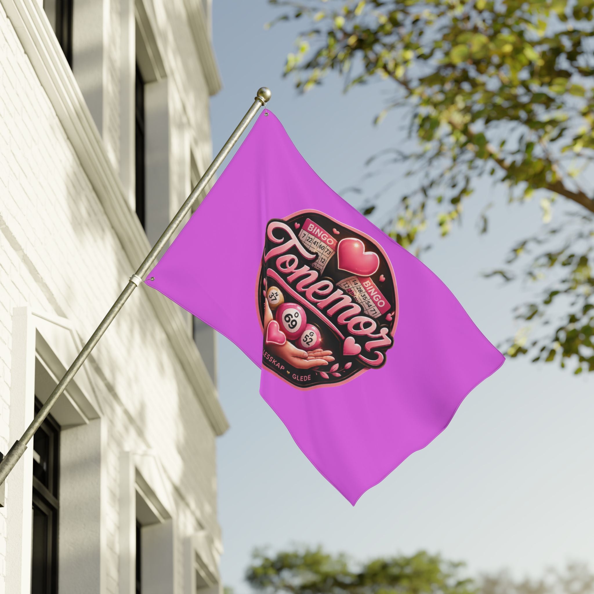 Tonemor Bingo Hearts Flag — Double-Sided Pink Decorative Flag