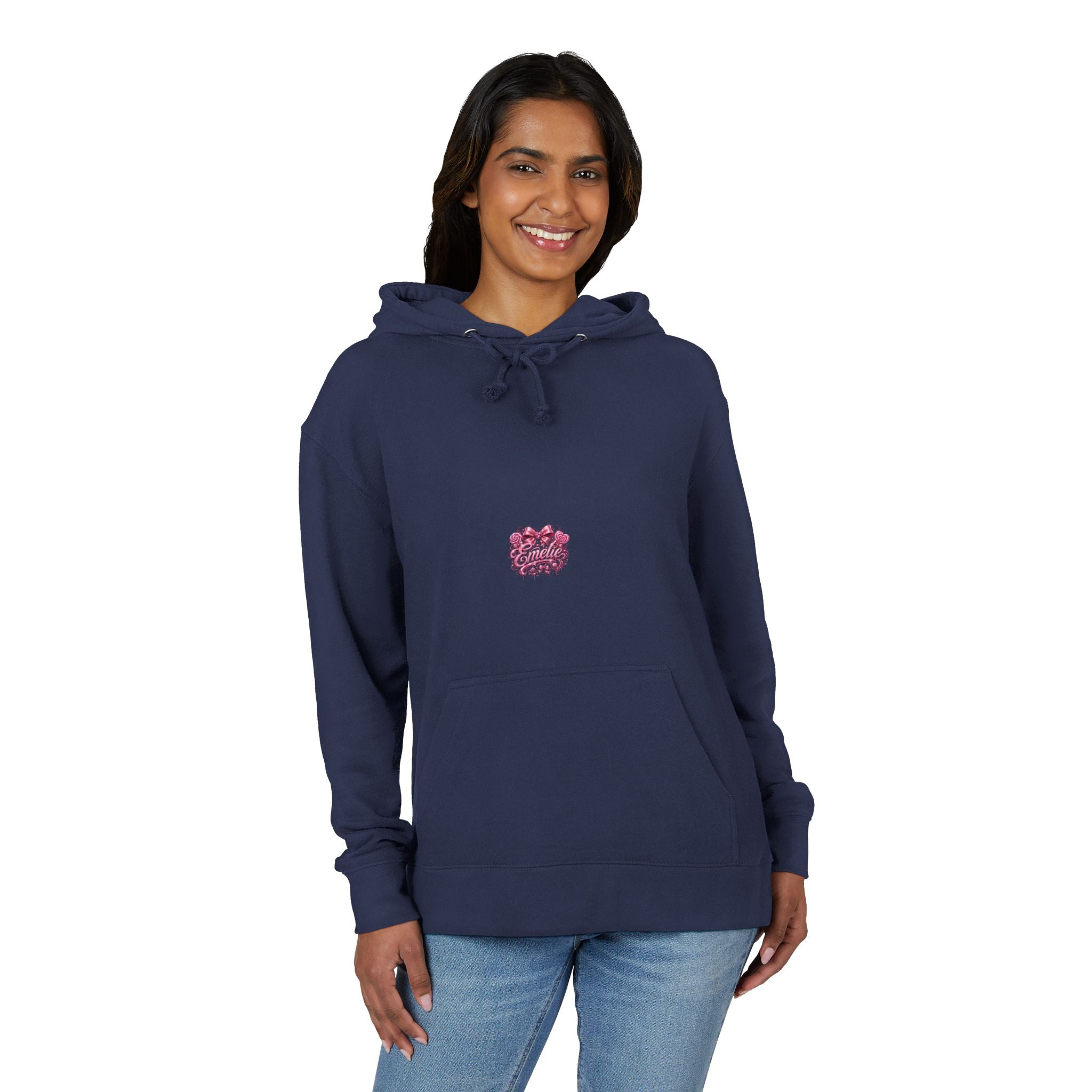 Name Personalized Hoodie — Pink Ribbon Candy Script Back Design