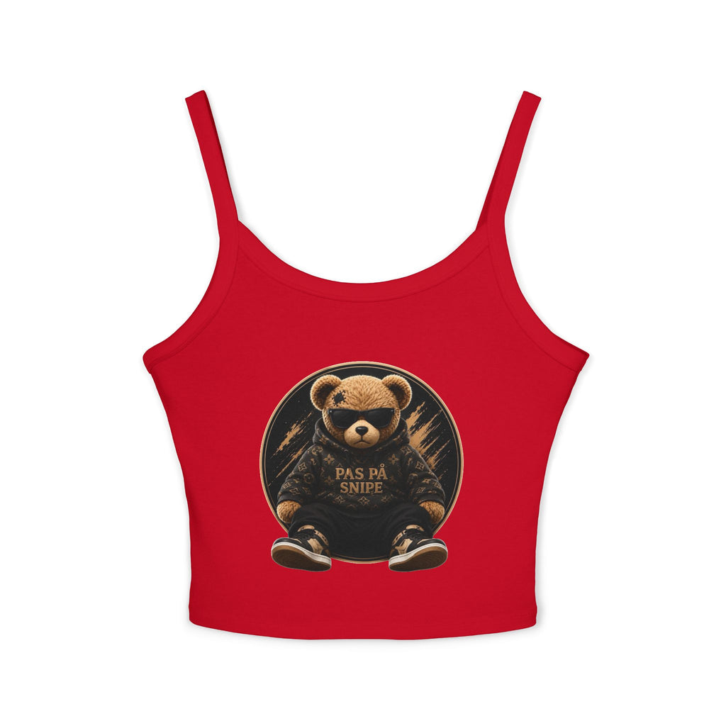 Teddy Bear Graphic Tank Top — "Pas På Snipe" Cute Vintage Bear Crop Top