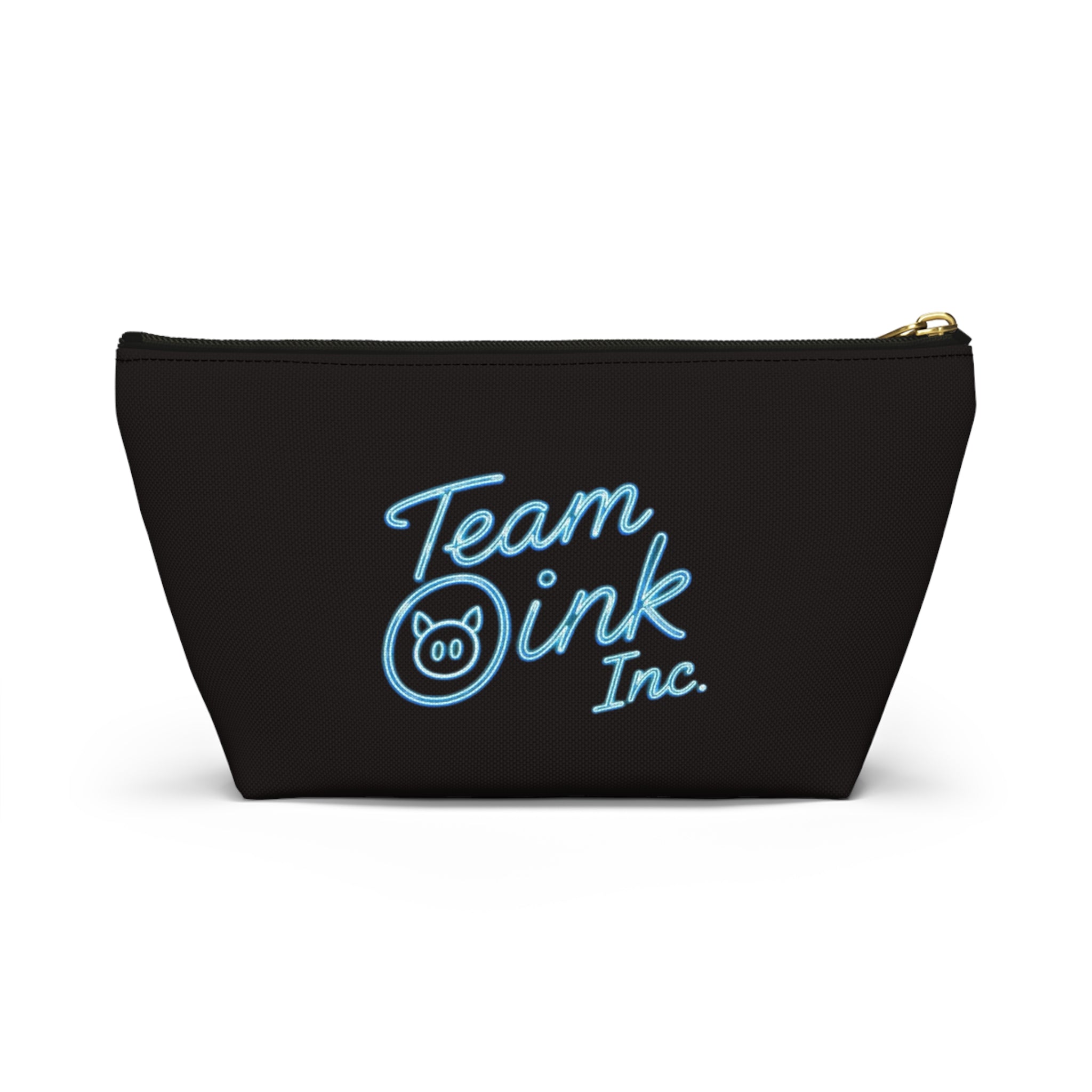 Team Oink Accessory Pouch — Black T-Bottom Makeup & Gadget Organizer