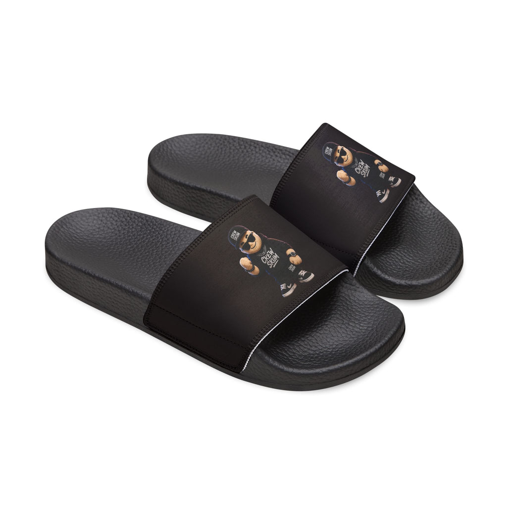 Men's Removable-Strap Slides — Black Bear Paw Graphic Pool & Casual Sandals