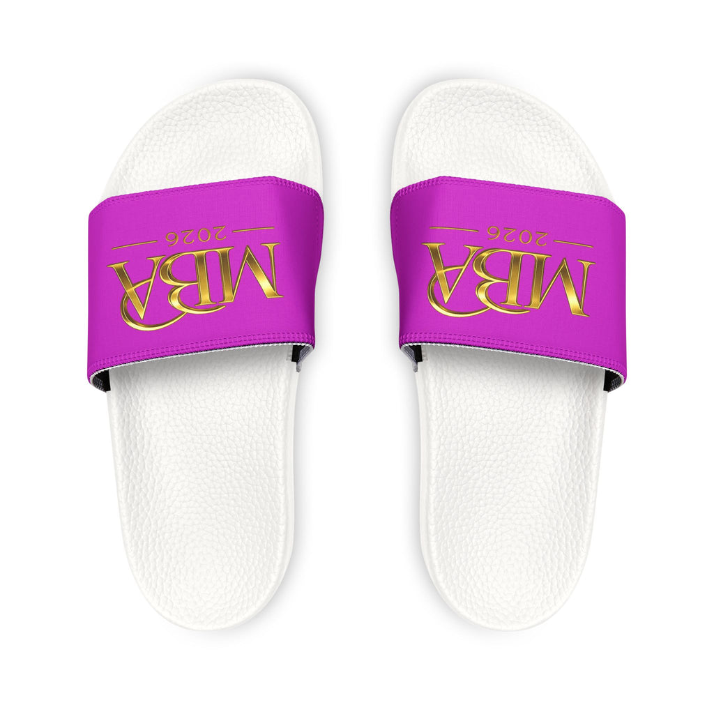 Slide Sandals — Purple 'MBA 2026' Removable‑Strap Pool Slides for Men
