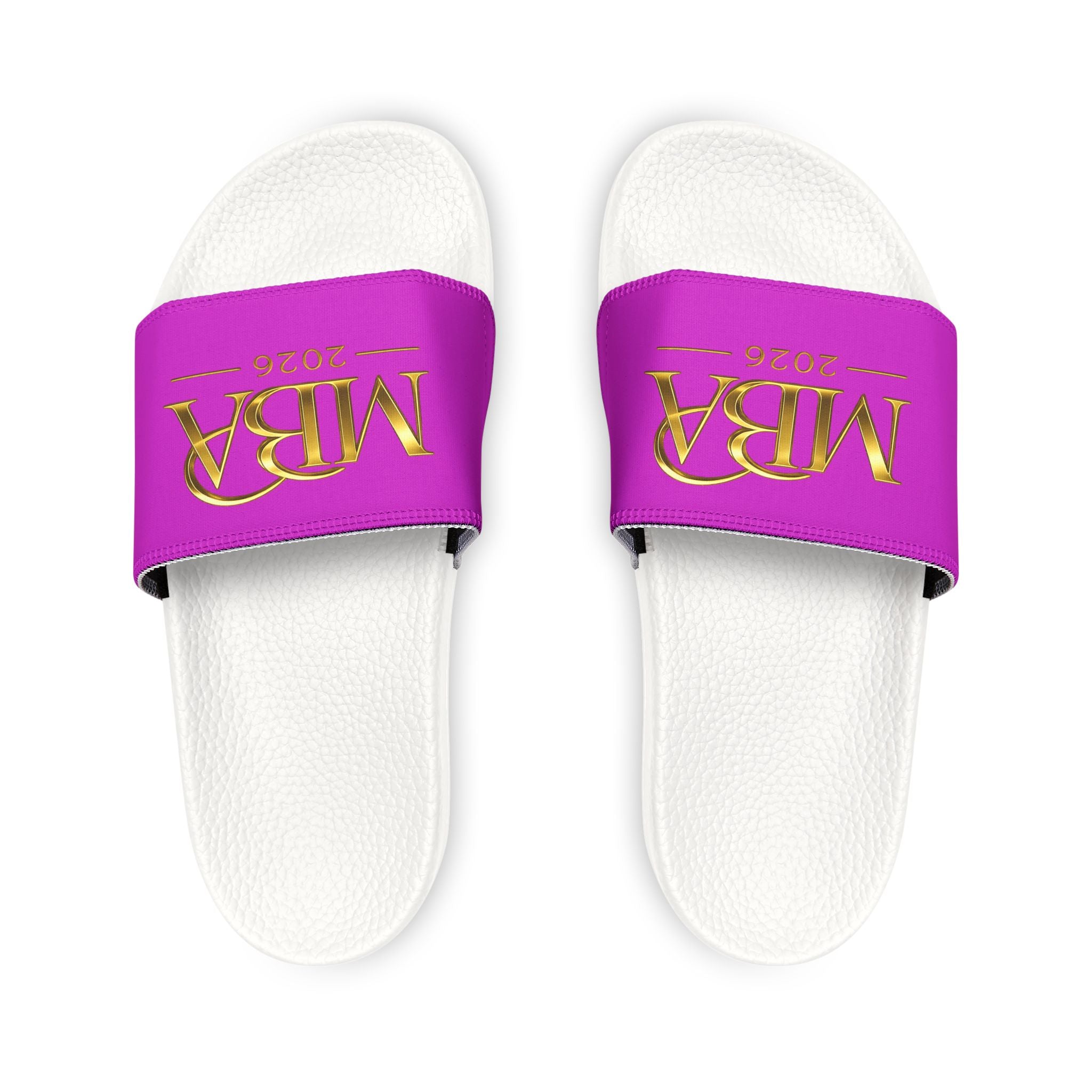 Slide Sandals — Purple 'MBA 2026' Removable‑Strap Pool Slides for Men