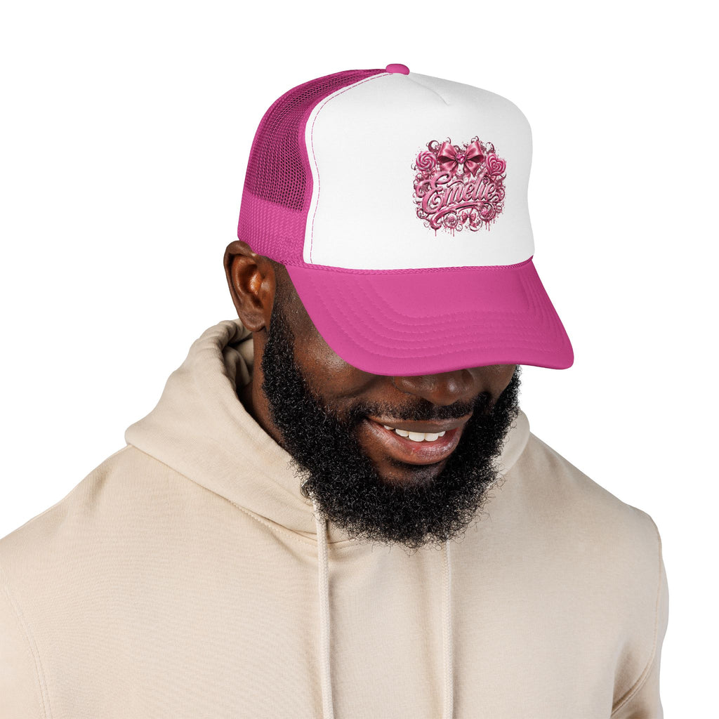 Trucker Hat — Pink Floral 'Enele' Bow Logo