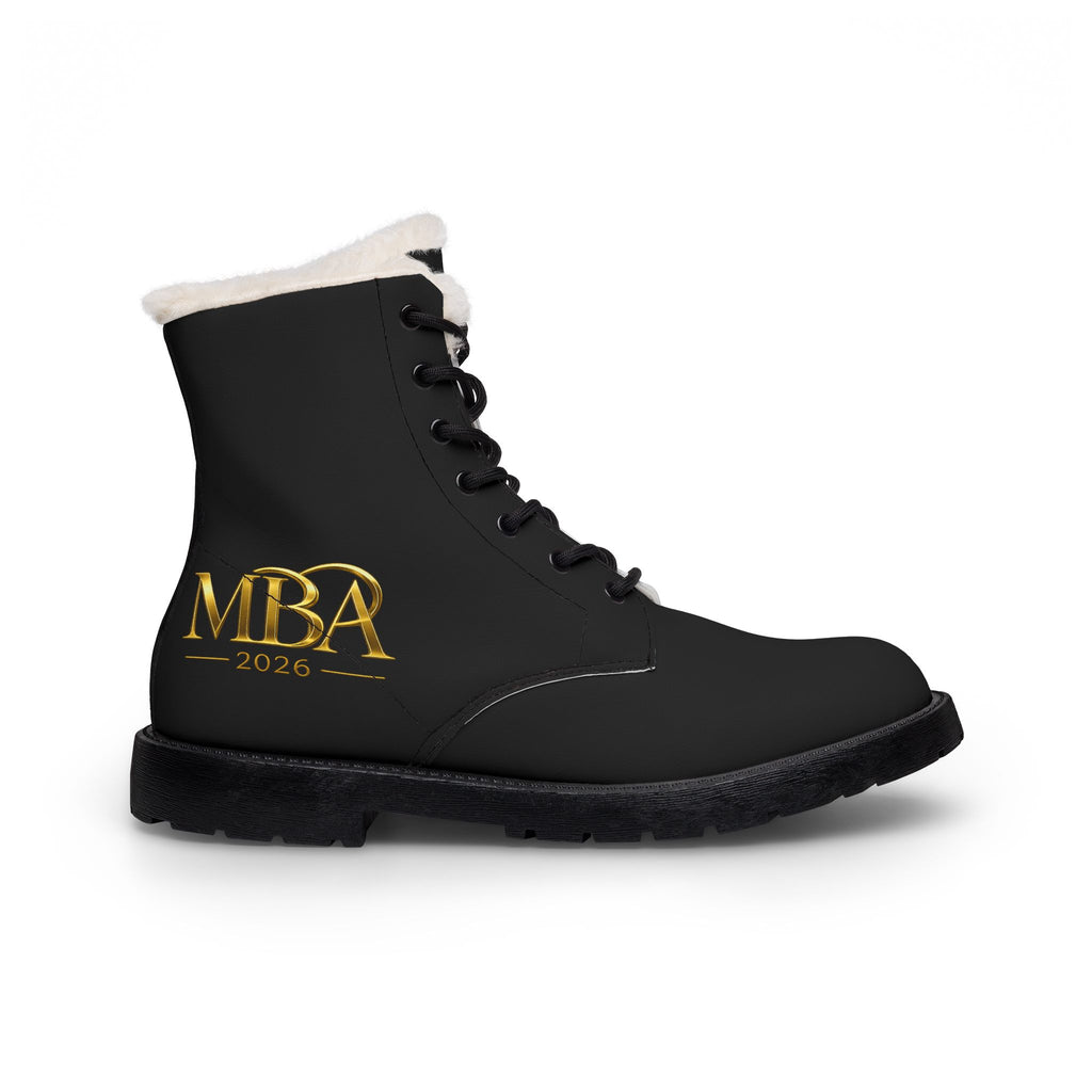 Women's Fur-Lined Leather Boots — Embroidered "MBA 2026" Ankle Boots