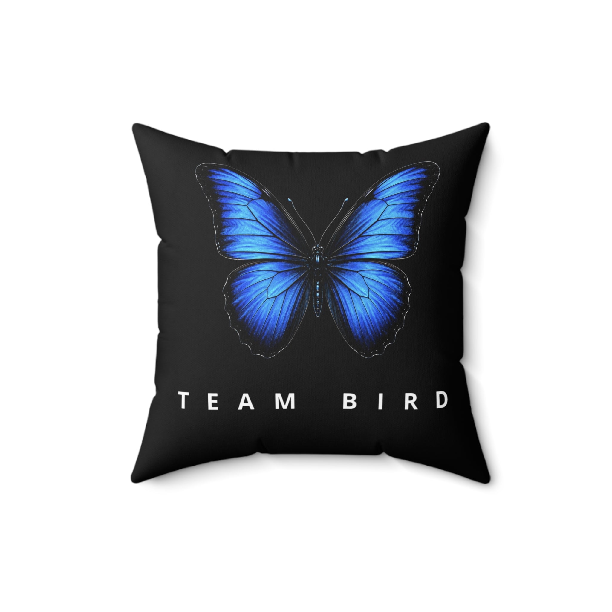 Blue Butterfly 'Team Bird' Throw Pillow — Decorative Polyester Accent Cushion
