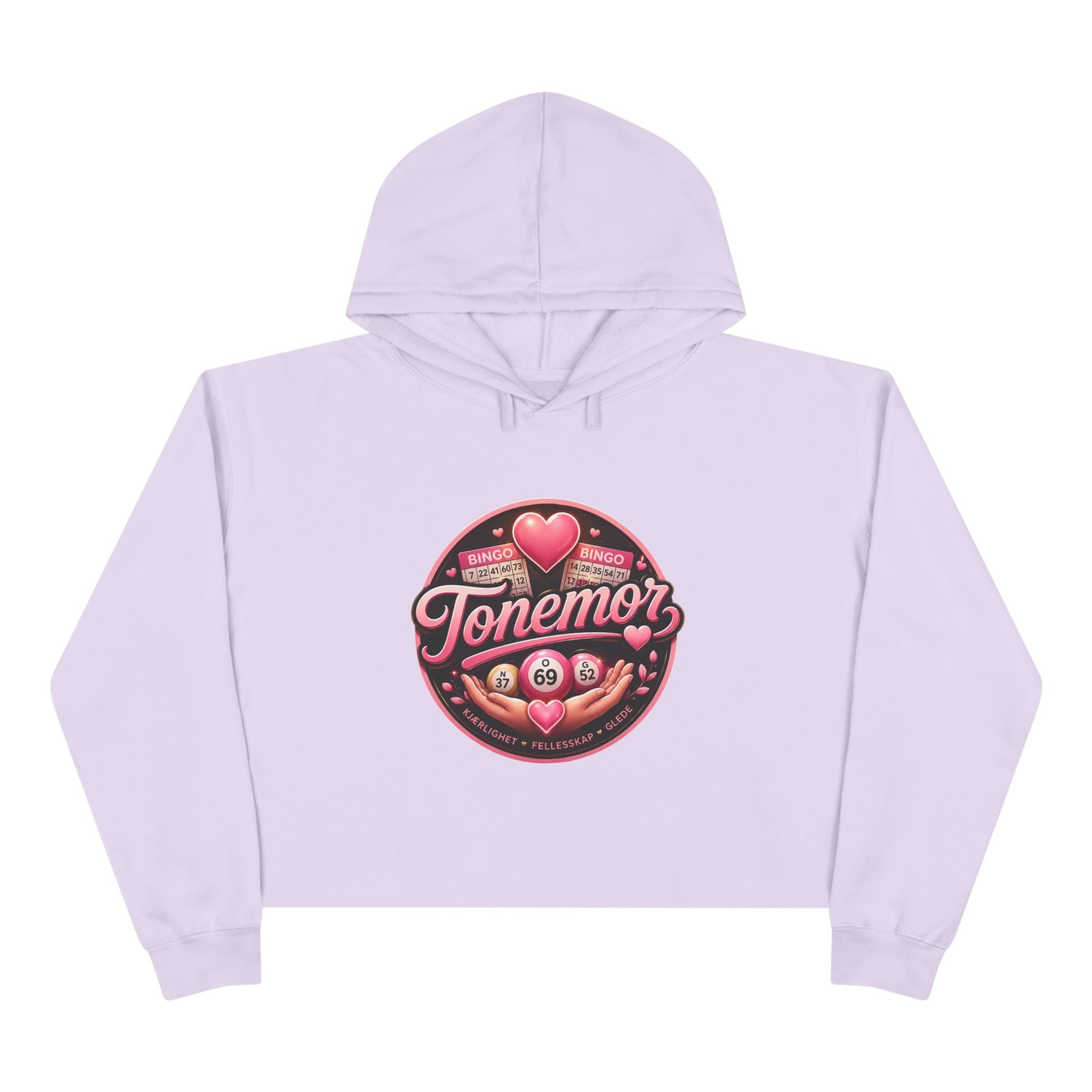 Tonemor Heart Badge Crop Hoodie — Retro Valentine Graphic Crop Hoodie