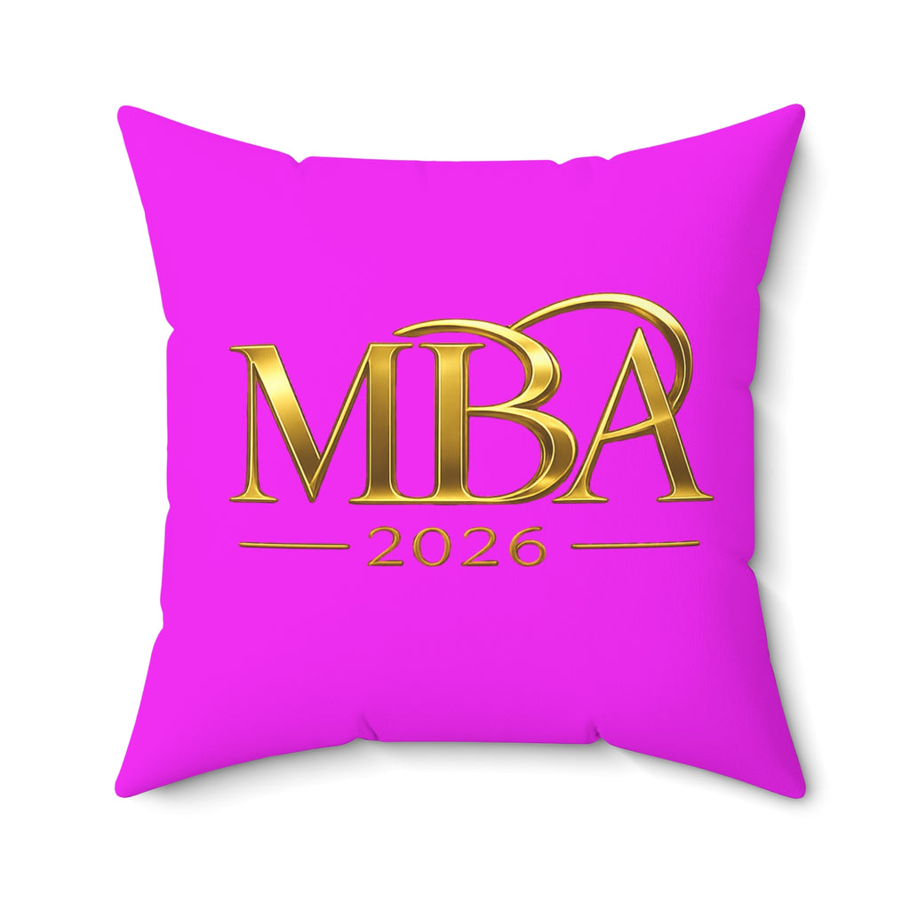 MBA 2026 Decorative Throw Pillow — Gold Lettering on Hot Pink