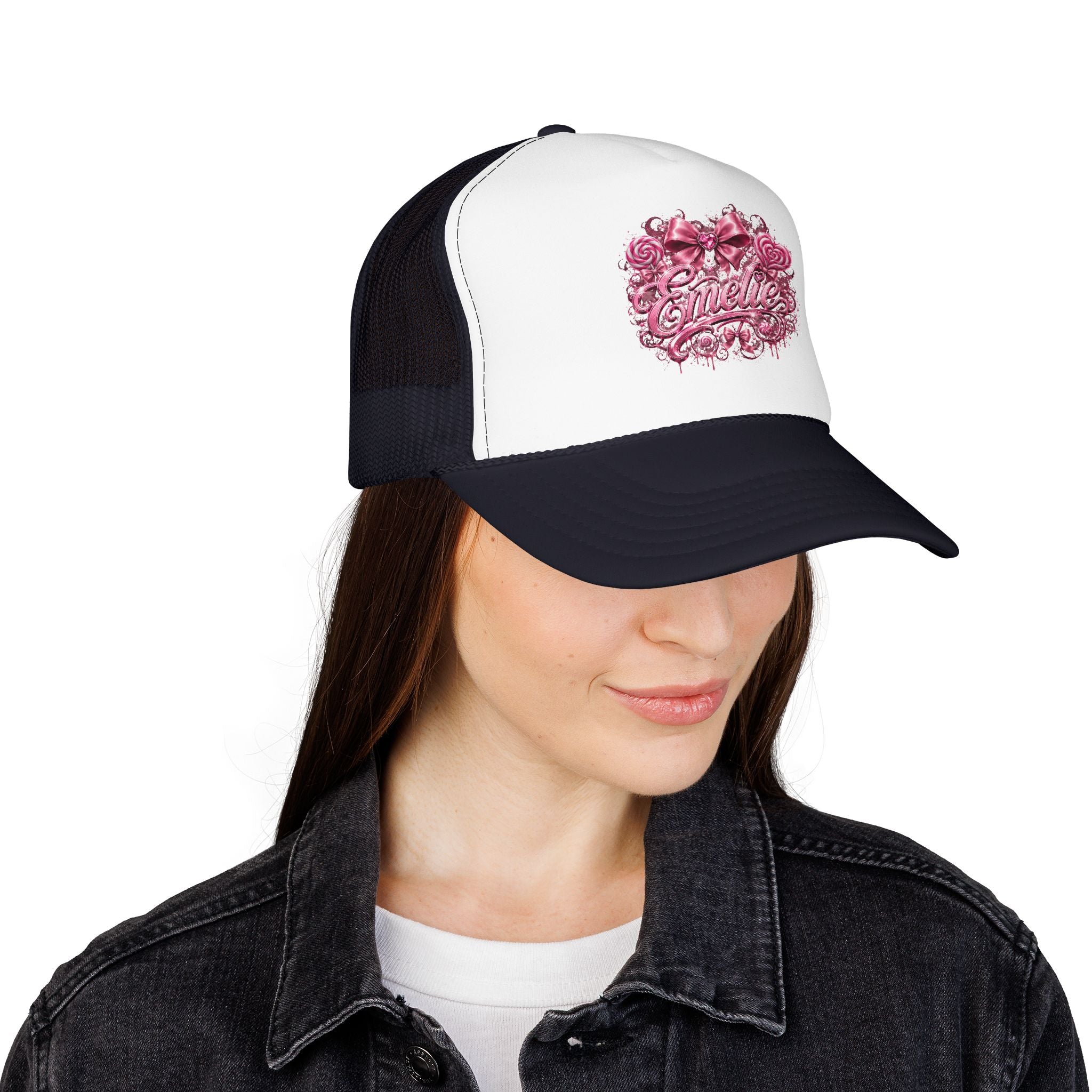 Trucker Hat — Pink Floral 'Enele' Bow Logo