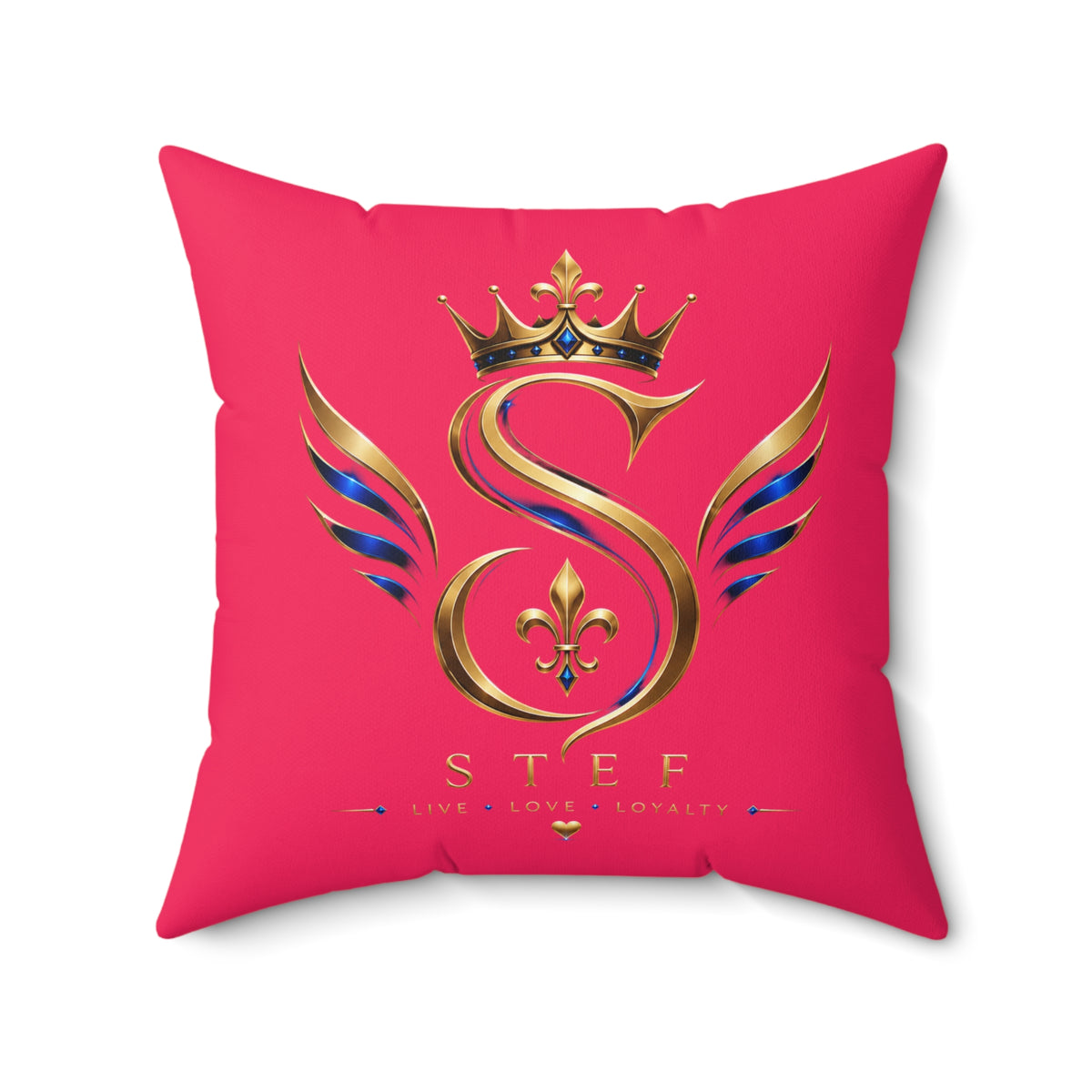 Monogram Crown Pillow — Personalized 'STEF' Gold Emblem Accent Cushion
