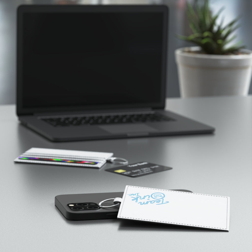 Saffiano Leather Card Holder — Team Oink Inc. Light Blue Logo