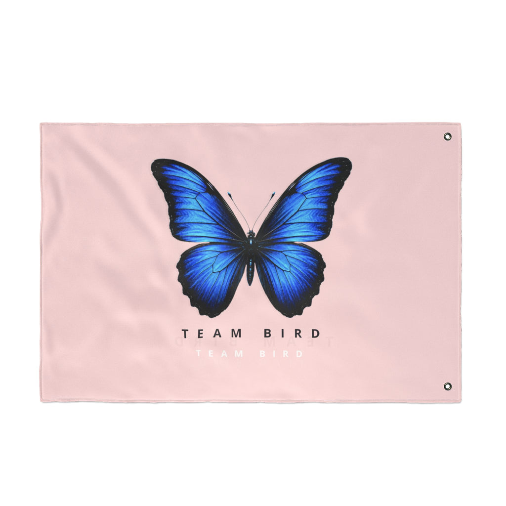 Double-Sided Flag — Pink Blue Butterfly "Team Bird" Garden Banner