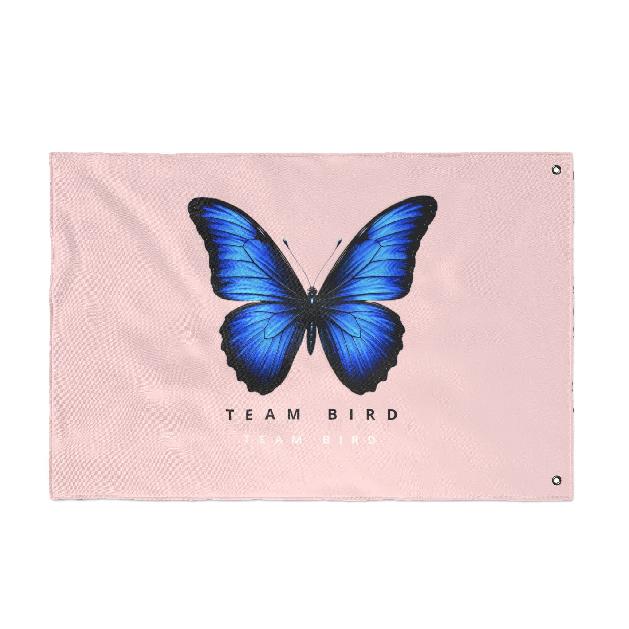 Double-Sided Flag — Pink Blue Butterfly "Team Bird" Garden Banner