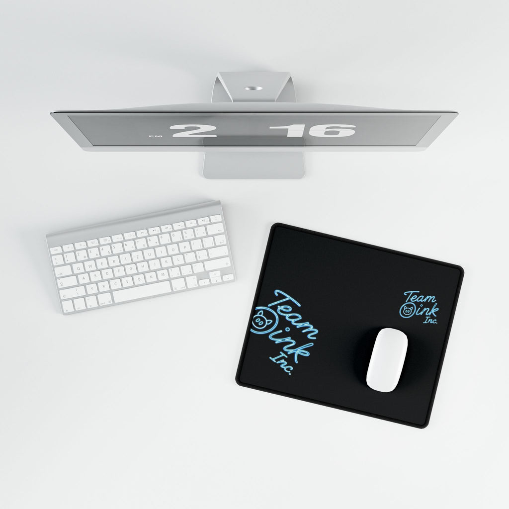 Team Oink Inc. Neon Logo Desk Mat — Large Gaming/Work Mousepad