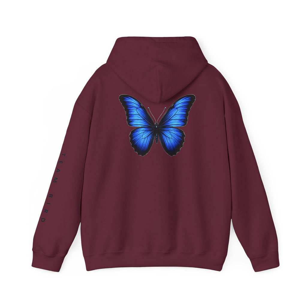 Butterfly Hoodie — "Team Bird" Blue Butterfly Graphic Hooded Sweatshirt