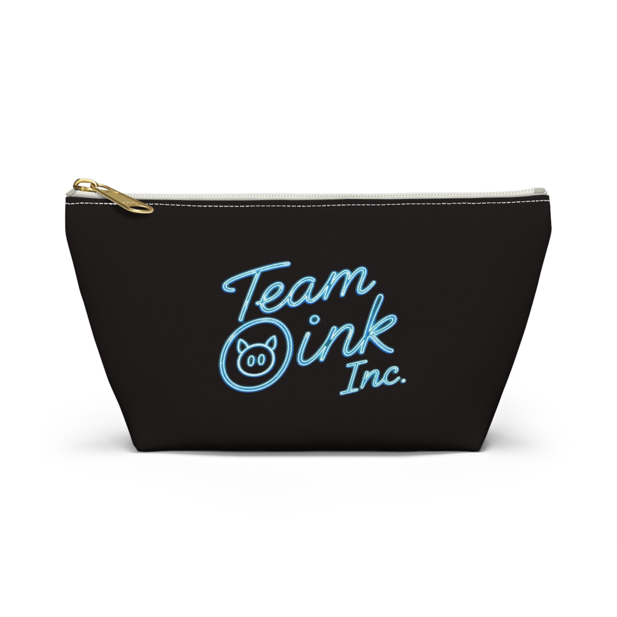 Team Oink Accessory Pouch — Black T-Bottom Makeup & Gadget Organizer