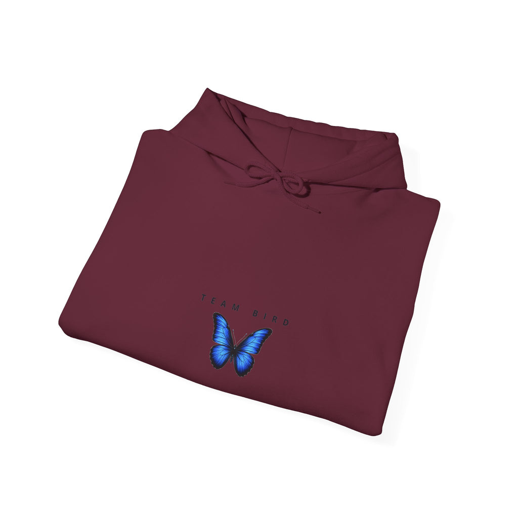 Butterfly Hoodie — "Team Bird" Blue Butterfly Graphic Hooded Sweatshirt