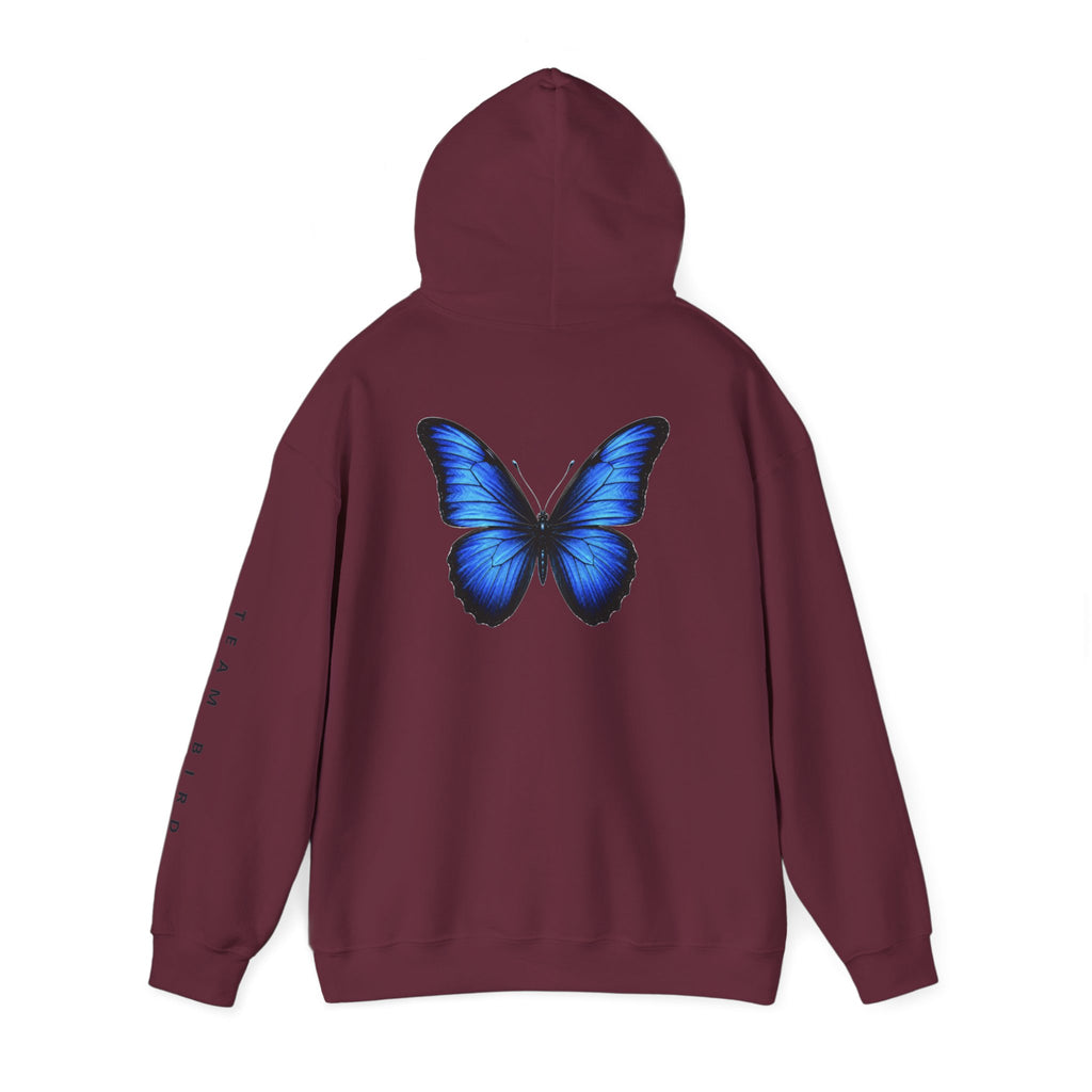 Butterfly Hoodie — "Team Bird" Blue Butterfly Graphic Hooded Sweatshirt