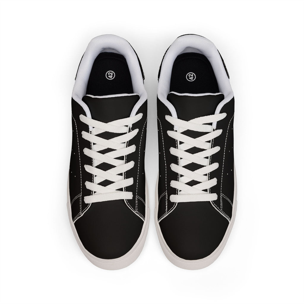 Men's Low-Top Leather Sneakers — Classic Black Casual Trainers