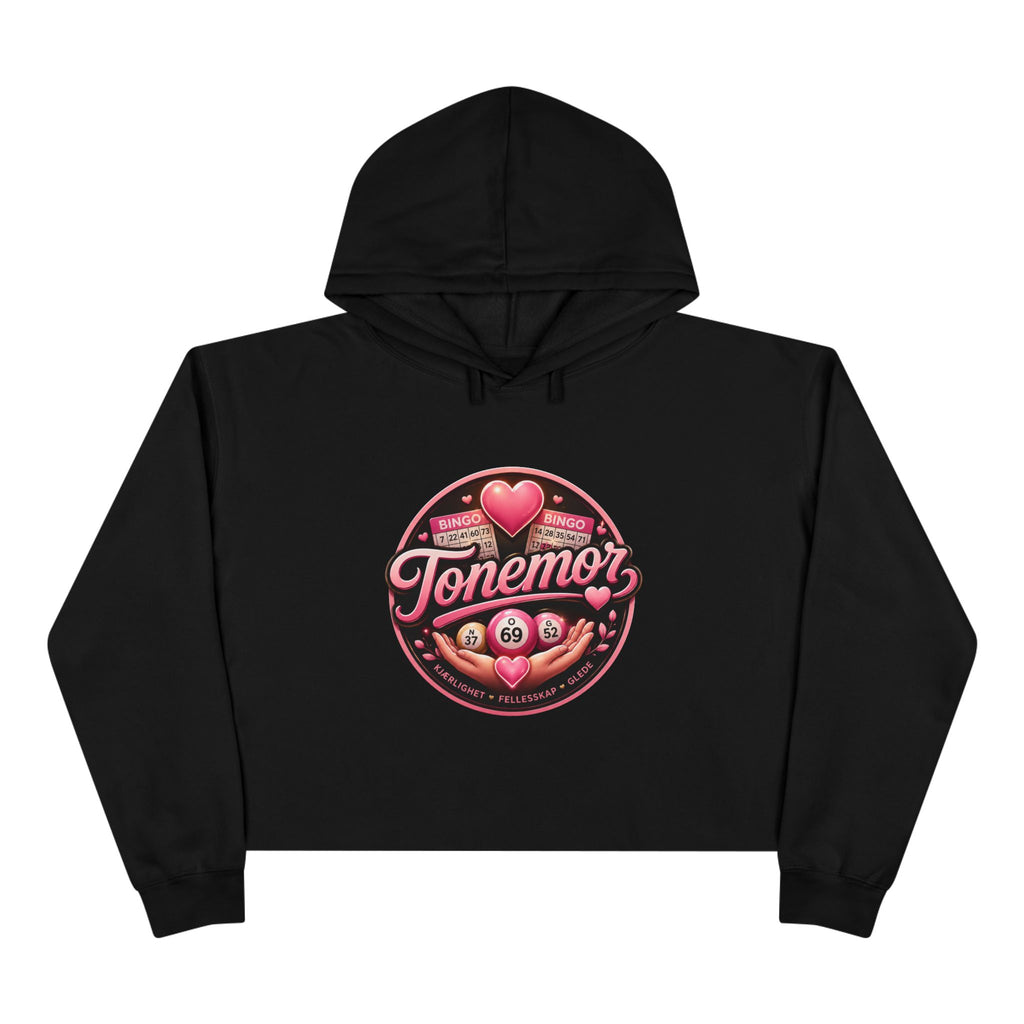 Tonemor Heart Badge Crop Hoodie — Retro Valentine Graphic Crop Hoodie