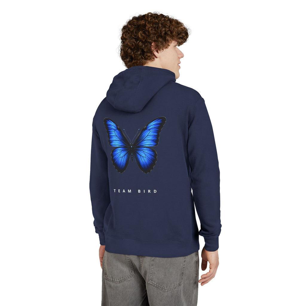 Butterfly Graphic Hoodie — "Team Bird" Blue Wing Pullover