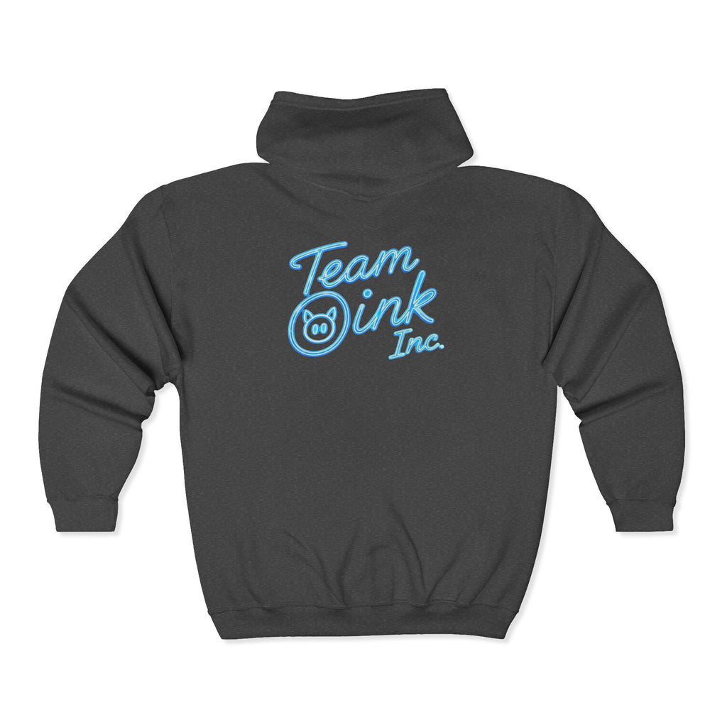 Team Ink Inc. Full-Zip Hoodie — Retro Script Logo Zip-Up Sweatshirt