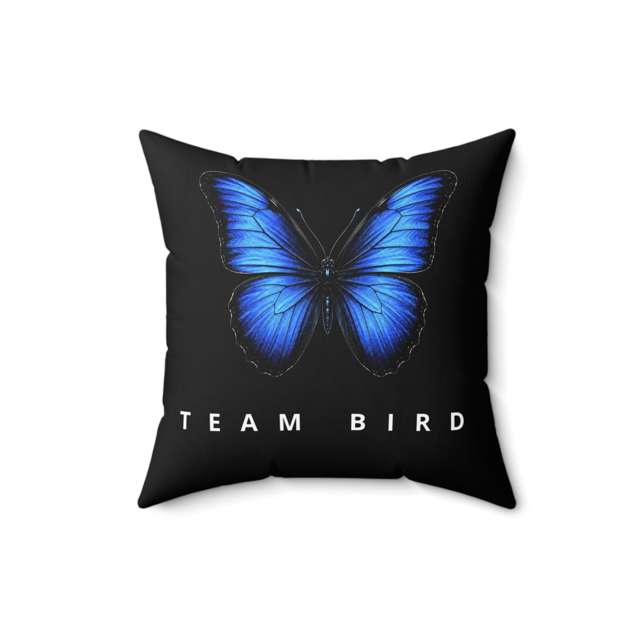 Blue Butterfly 'Team Bird' Throw Pillow — Decorative Polyester Accent Cushion