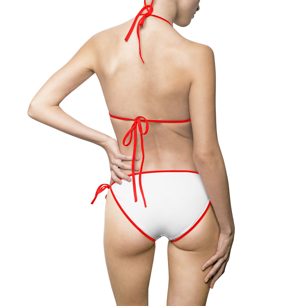 White Triangle Bikini Swimsuit with Colorful Smiley Accent