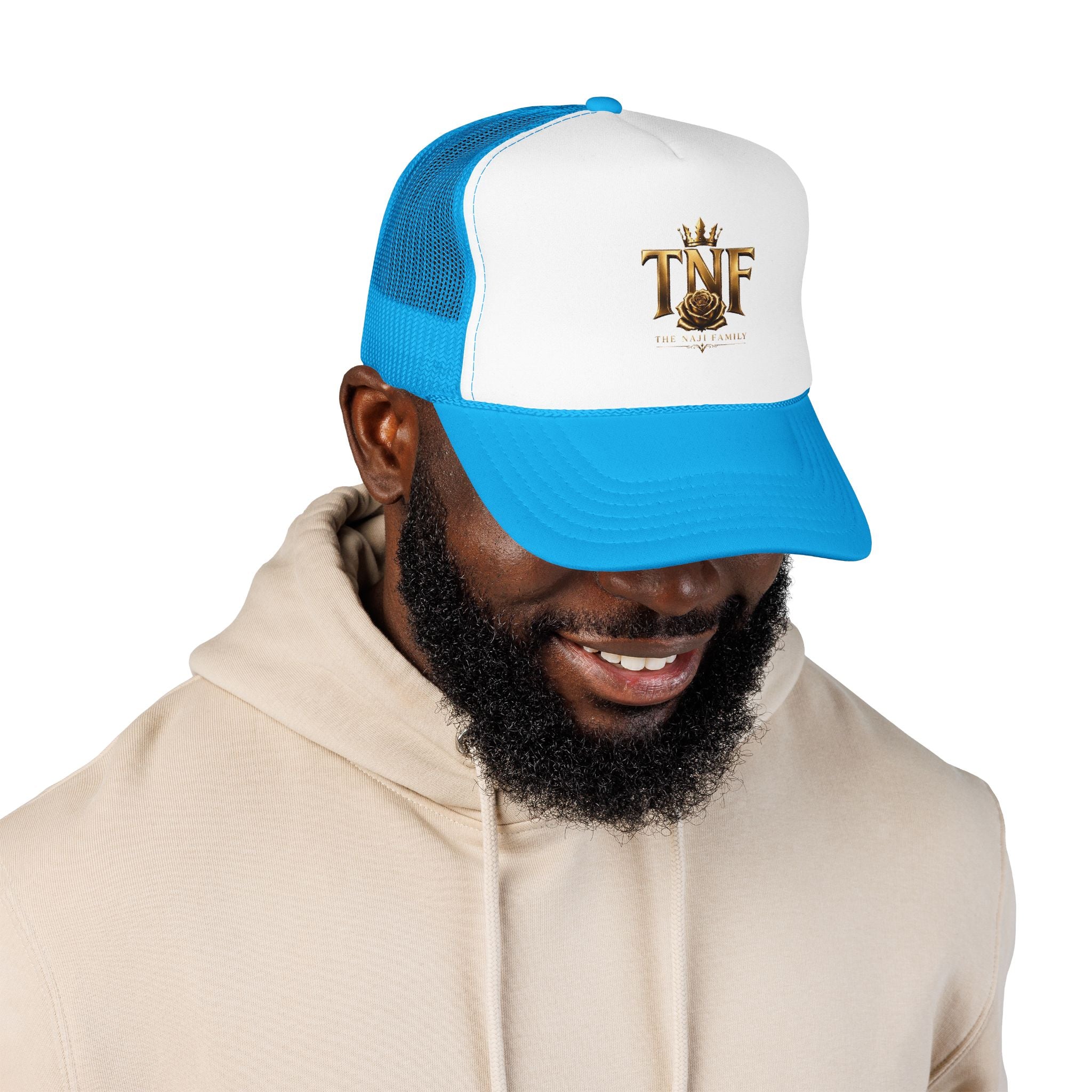 TNF Gold Rose Trucker Hat — The Dark Family Logo Foam Cap