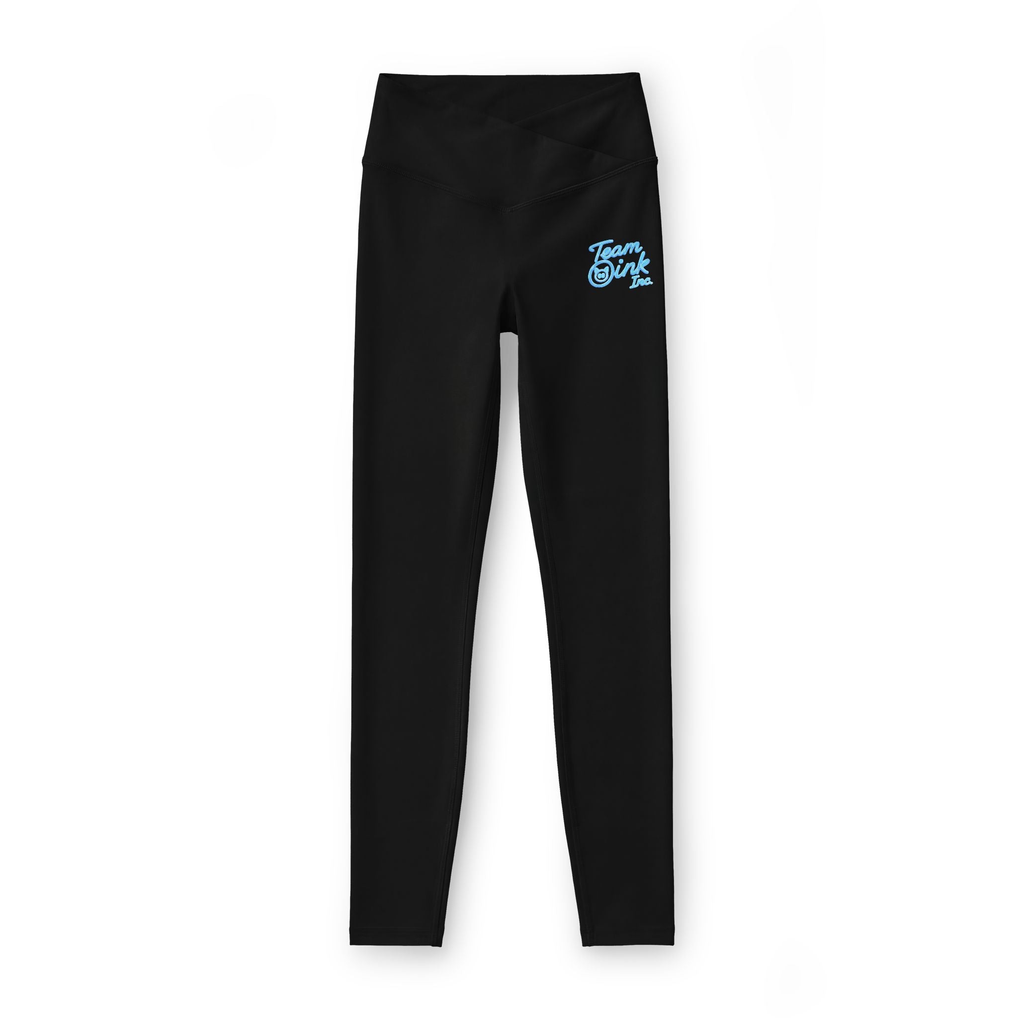 Women’s Luxe Leggings — V-Waist Charcoal Leggings with Small Blue Scooter Graphic