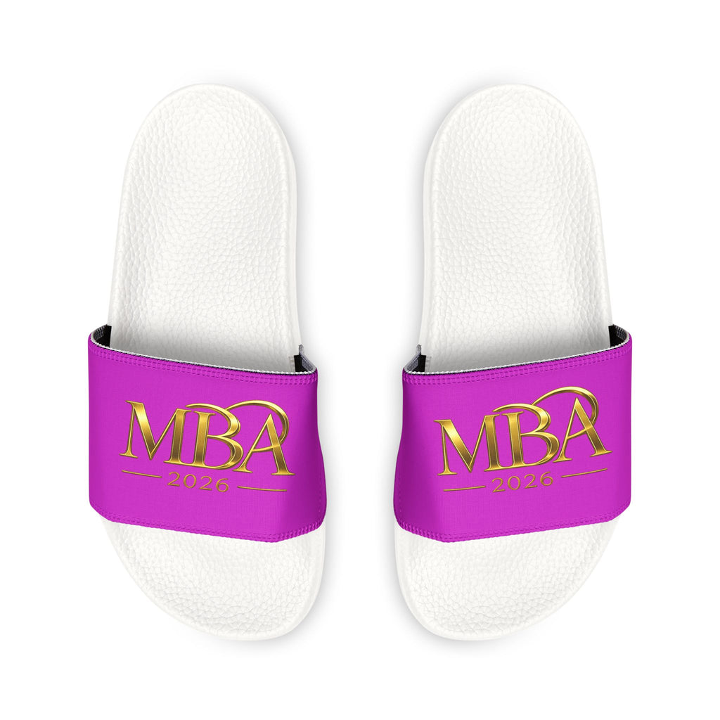 Slide Sandals — Purple 'MBA 2026' Removable‑Strap Pool Slides for Men