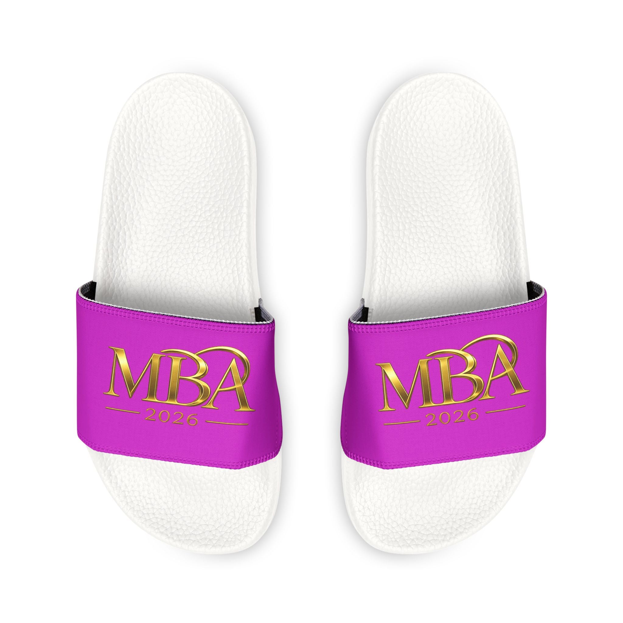 Slide Sandals — Purple 'MBA 2026' Removable‑Strap Pool Slides for Men