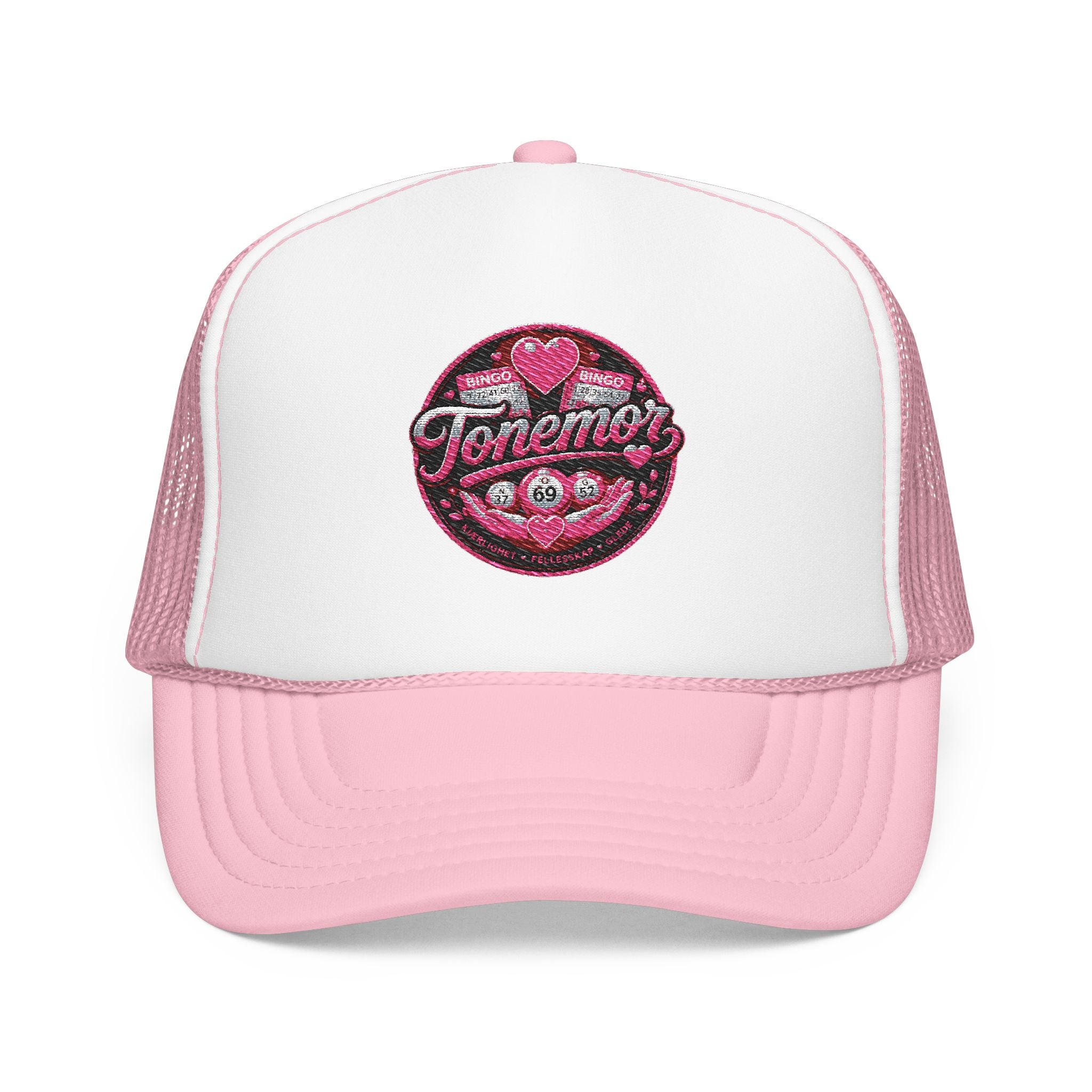 Foam Trucker Hat — Pink Glitter "Tenerme" Heart Patch Cap