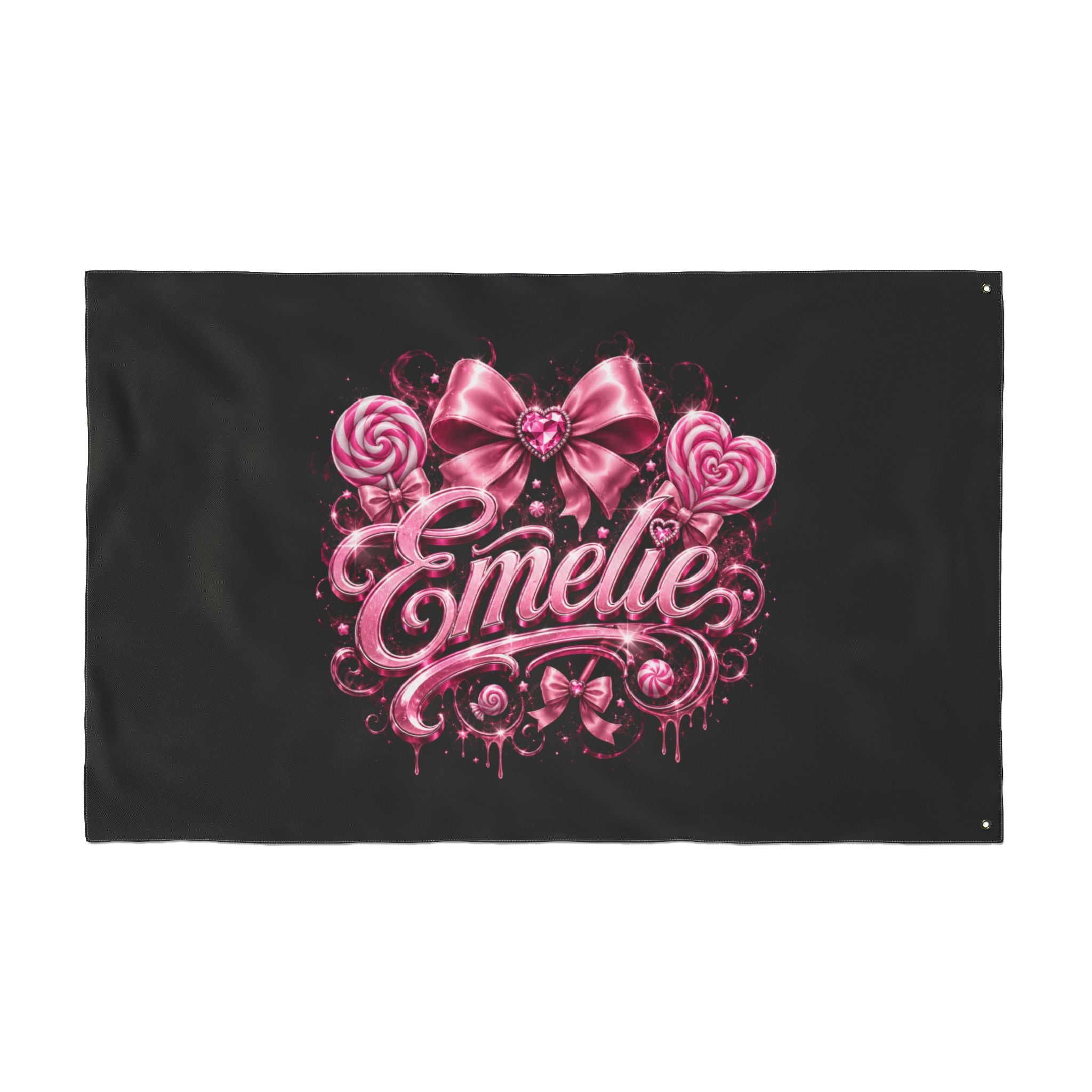 Personalized Pink Candy Name Flag — 'Emelie' Double-Sided Decorative Banner