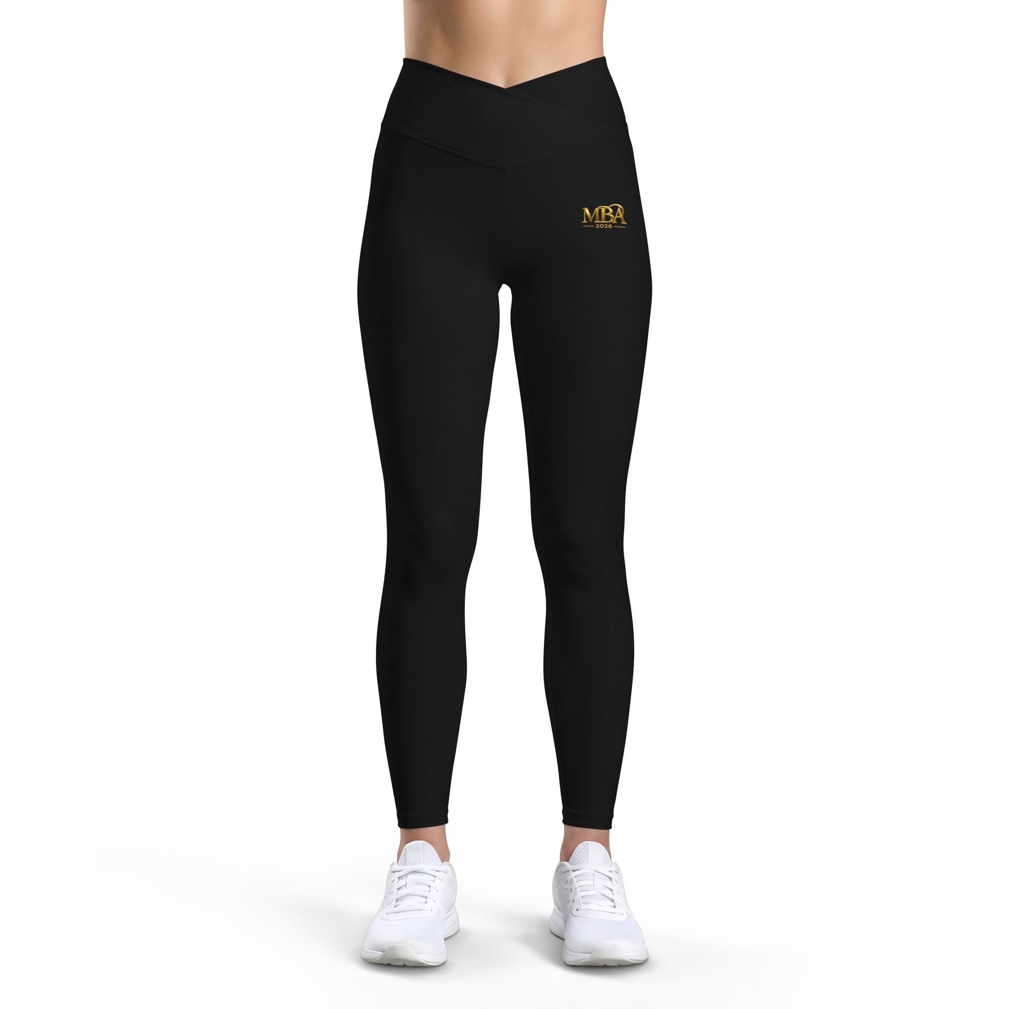 Women’s Luxe Leggings — Black High-Waist Yoga Leggings with Gold Emblem