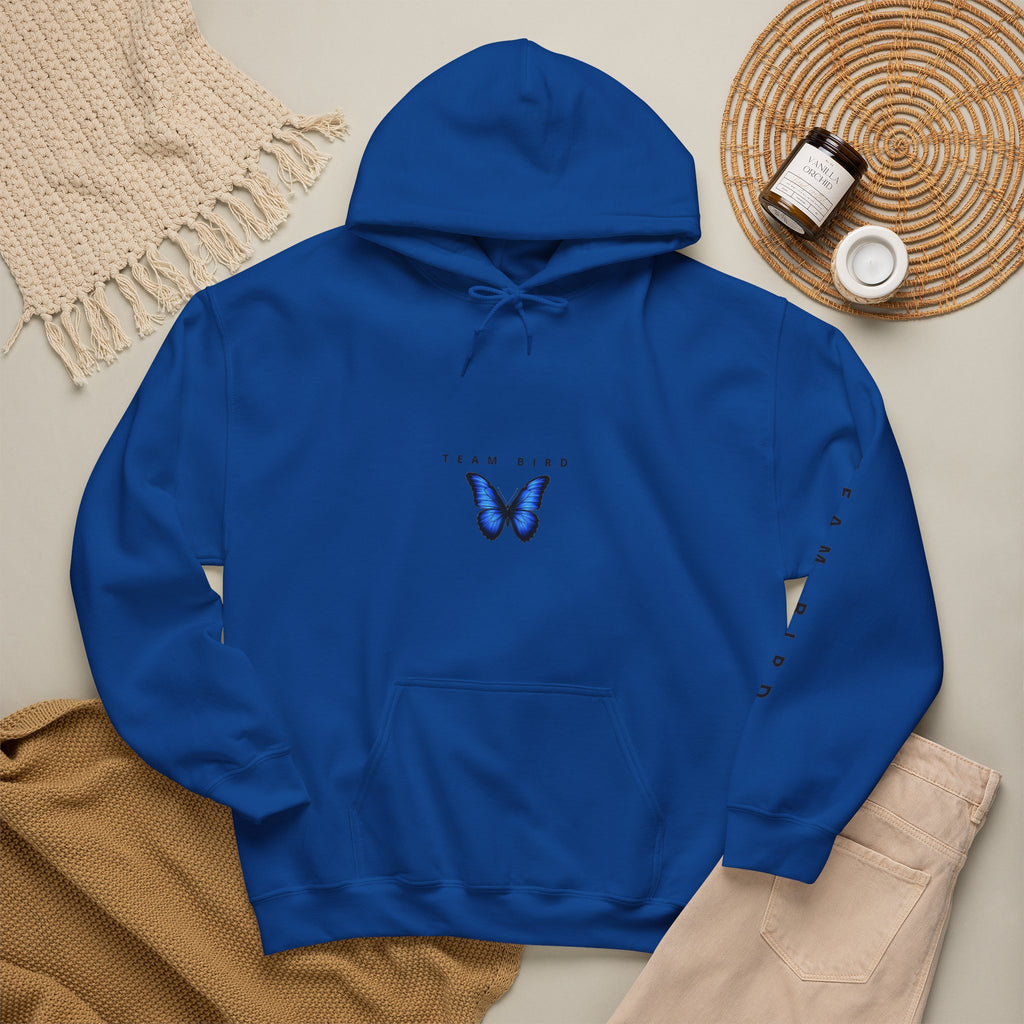 Butterfly Hoodie — "Team Bird" Blue Butterfly Graphic Hooded Sweatshirt