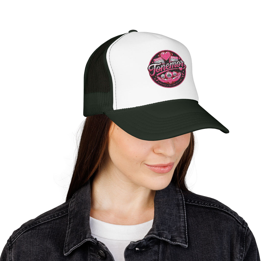 Foam Trucker Hat — Pink Glitter "Tenerme" Heart Patch Cap