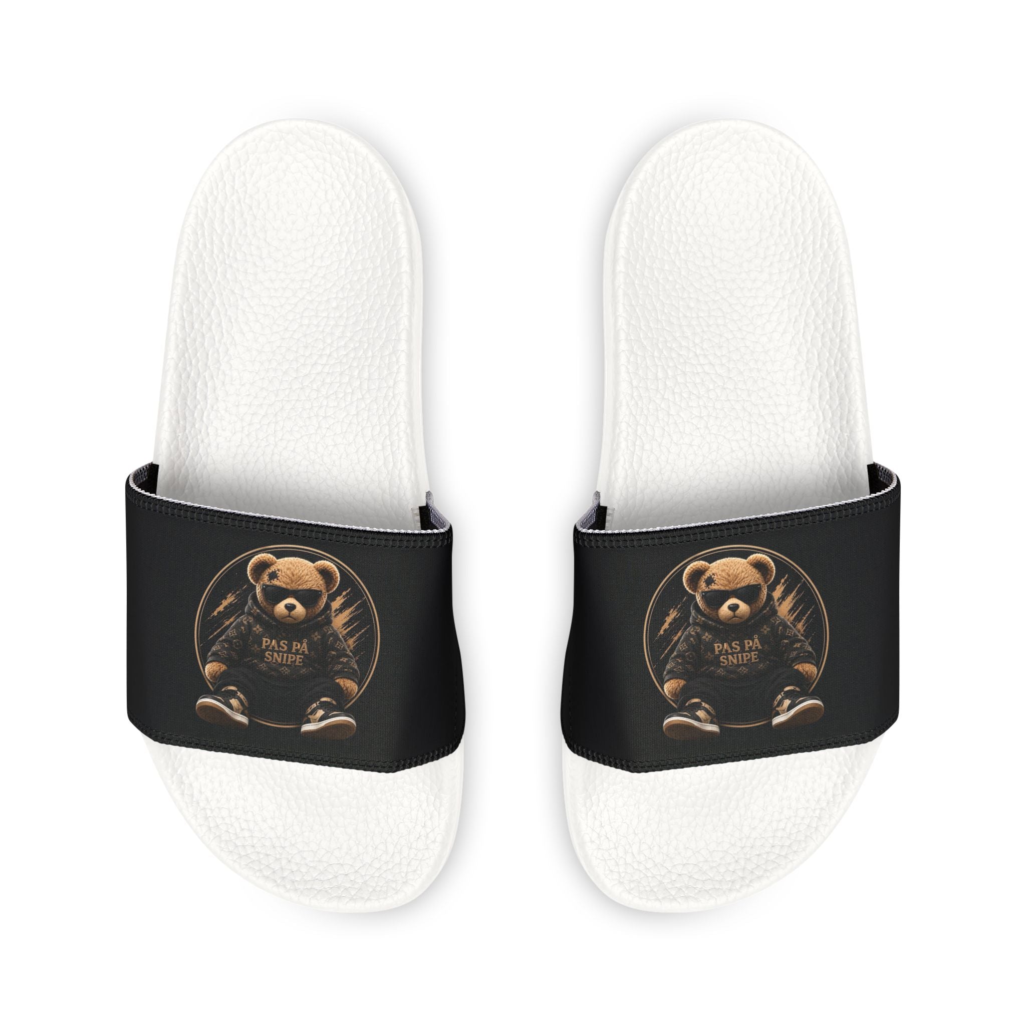 Bear Graphic Slide Sandals — Men’s Removable‑Strap Casual Slides