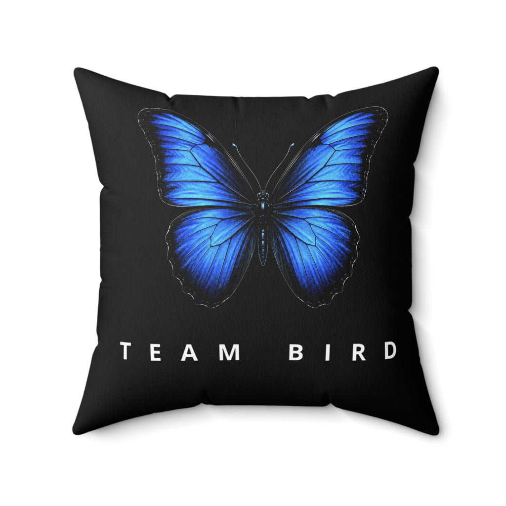 Blue Butterfly 'Team Bird' Throw Pillow — Decorative Polyester Accent Cushion