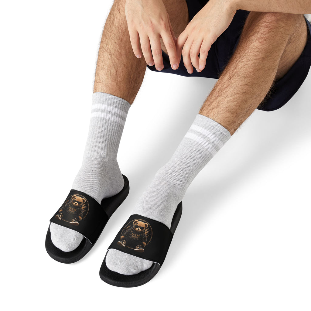 Bear Graphic Slide Sandals — Men’s Removable‑Strap Casual Slides