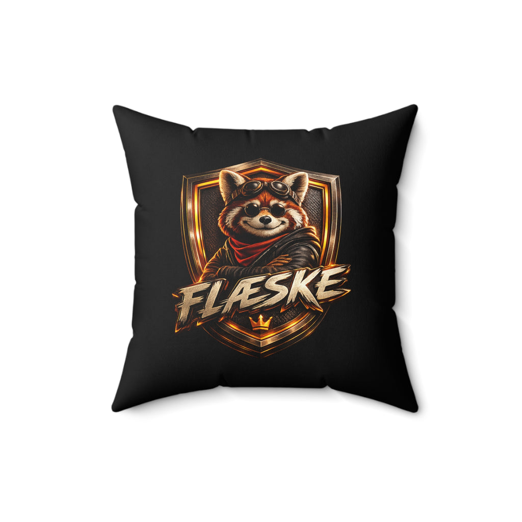 Red Panda Crest Throw Pillow — 'FLÆSKE' Gaming Emblem Accent Pillow