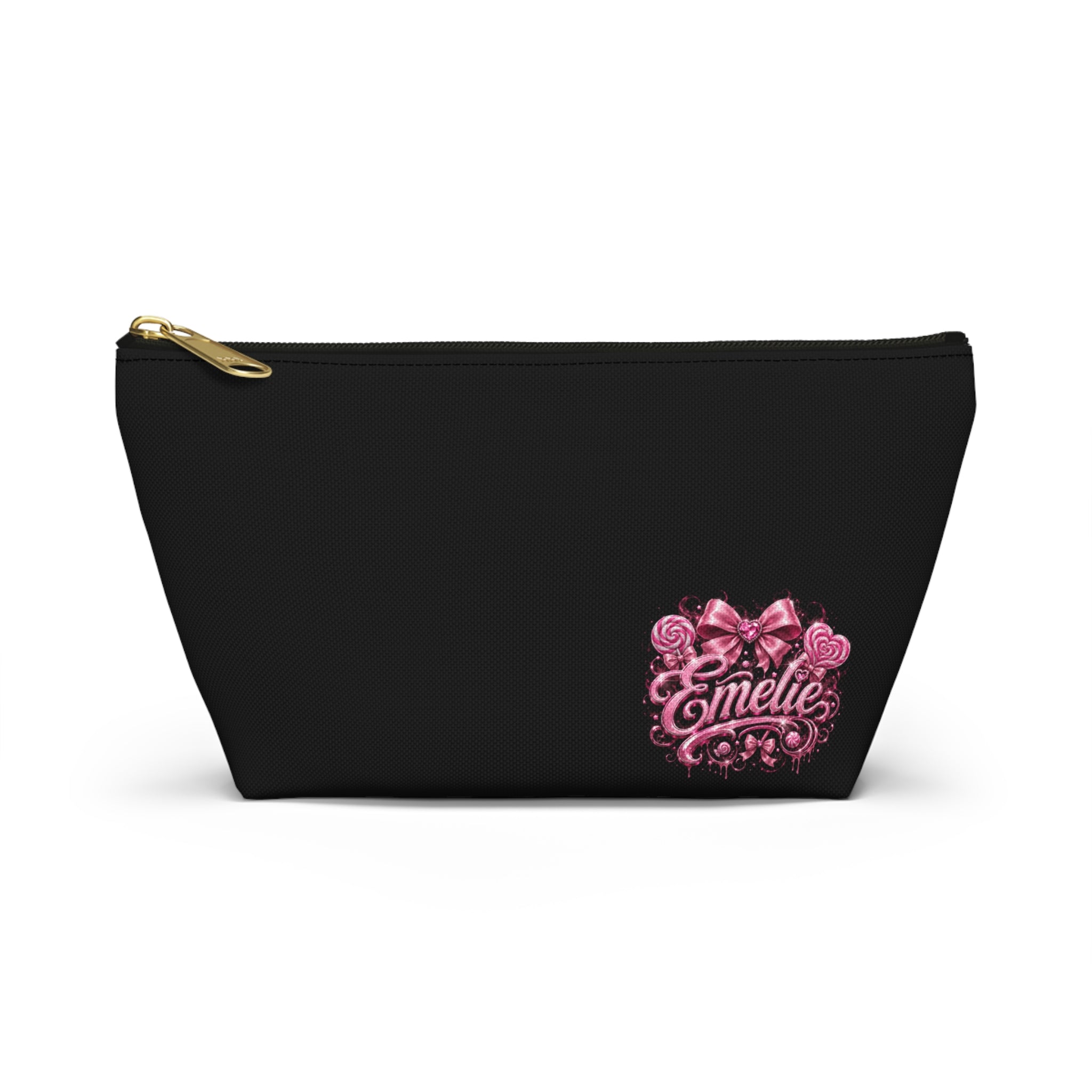 Personalized 'Emelie' Cosmetic Pouch — Pink Bow & Roses Accessory Bag