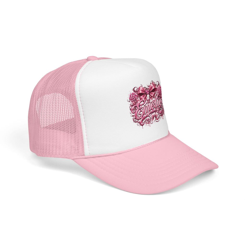Trucker Hat — Pink Floral 'Enele' Bow Logo