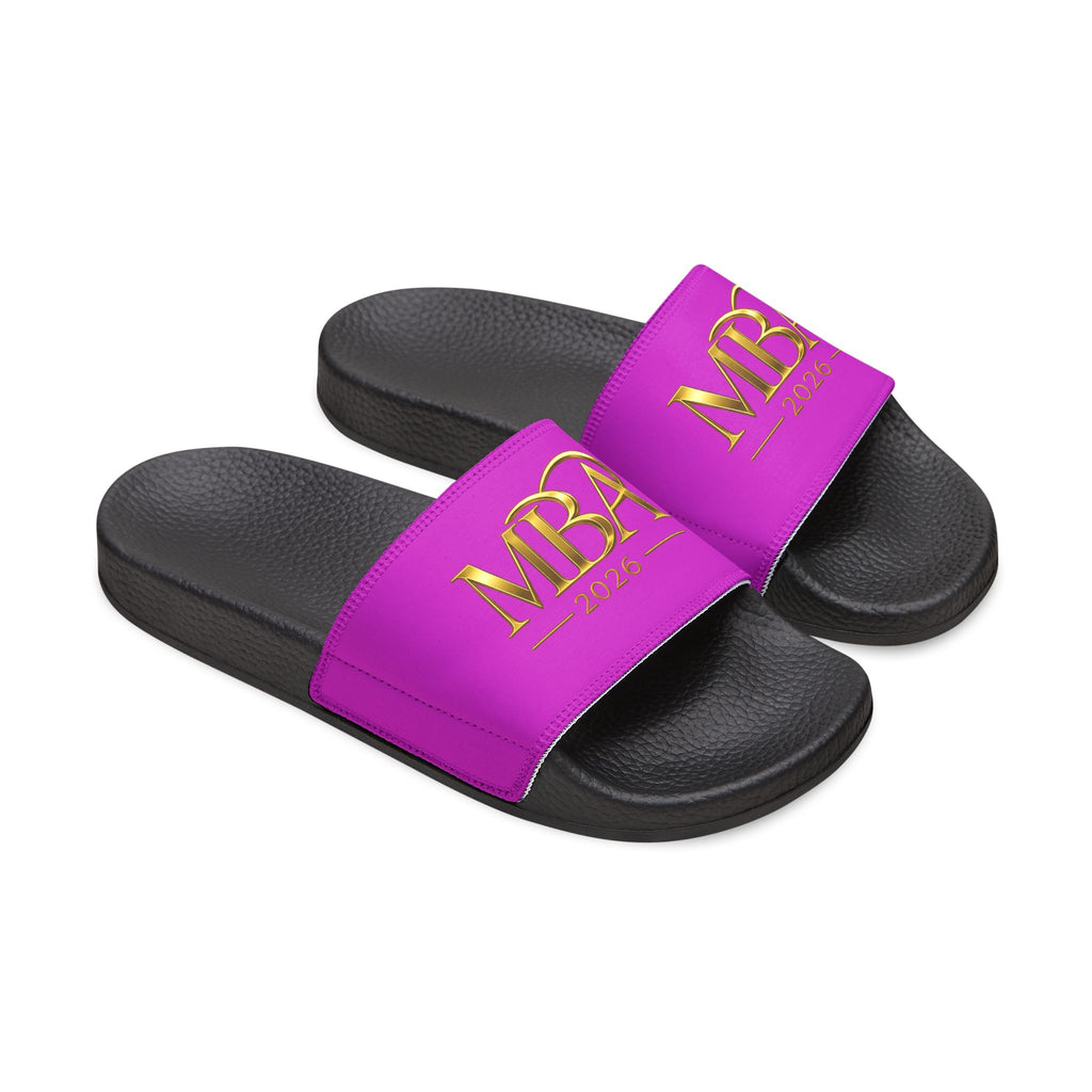 Slide Sandals — Purple 'MBA 2026' Removable‑Strap Pool Slides for Men