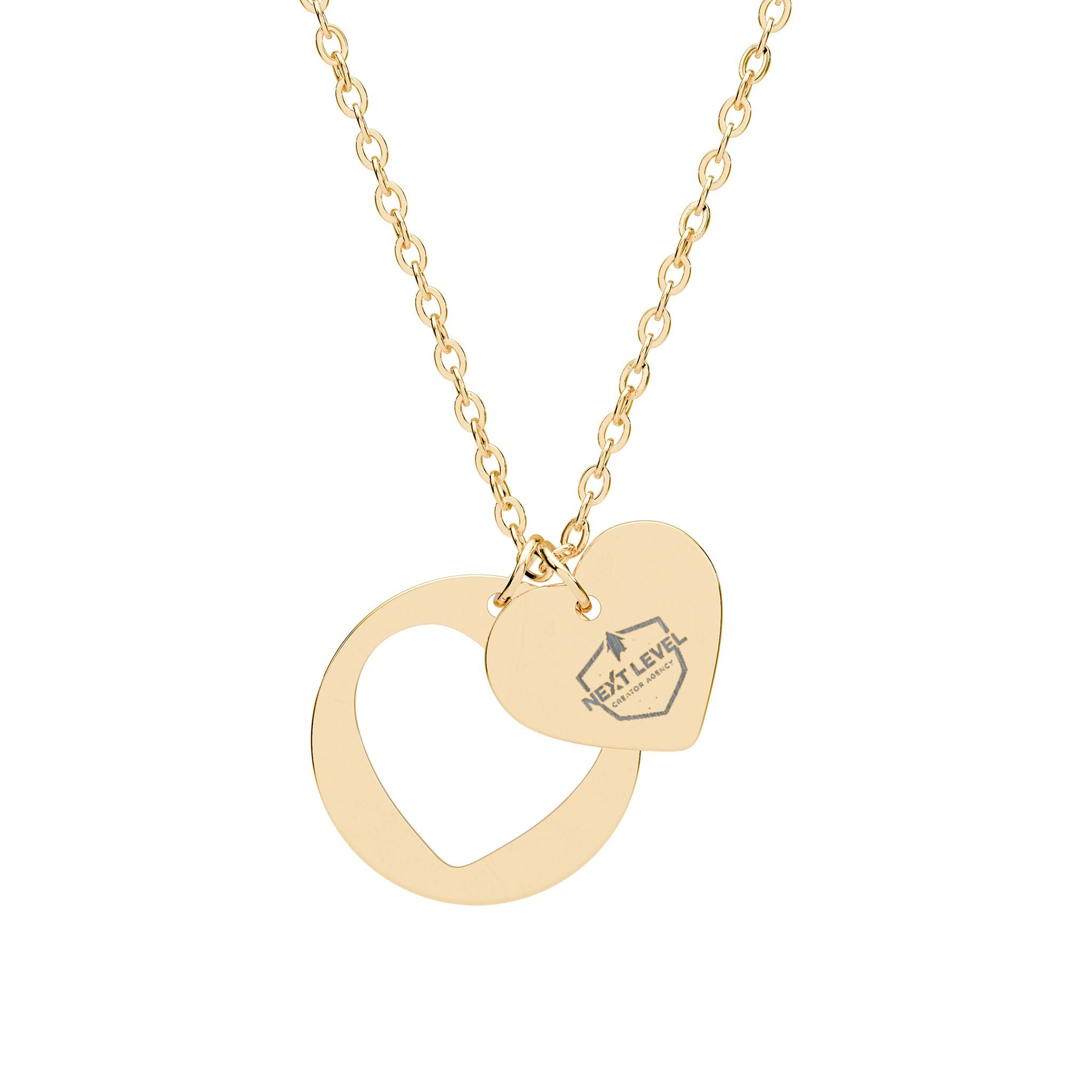 NLC Heart Cutout Necklace — Personalized Double Pendant in Silver or Rose Gold