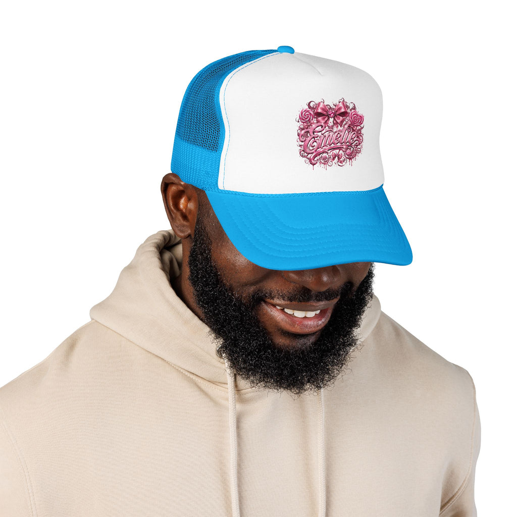 Trucker Hat — Pink Floral 'Enele' Bow Logo