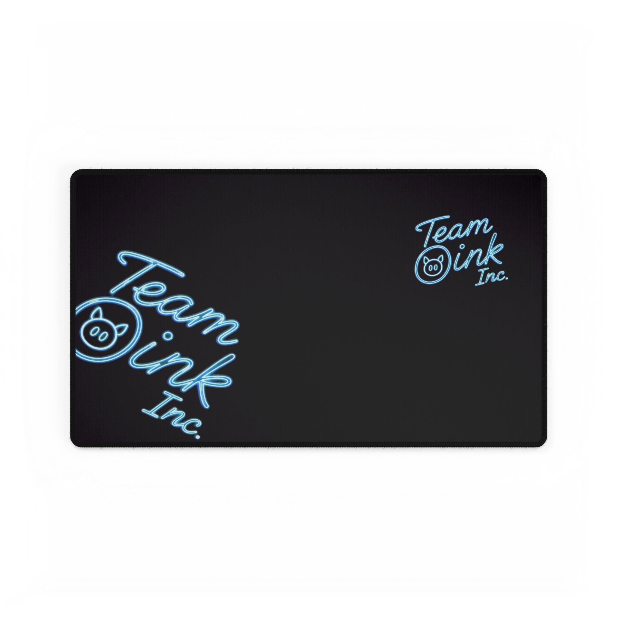 Team Oink Inc. Neon Logo Desk Mat — Large Gaming/Work Mousepad